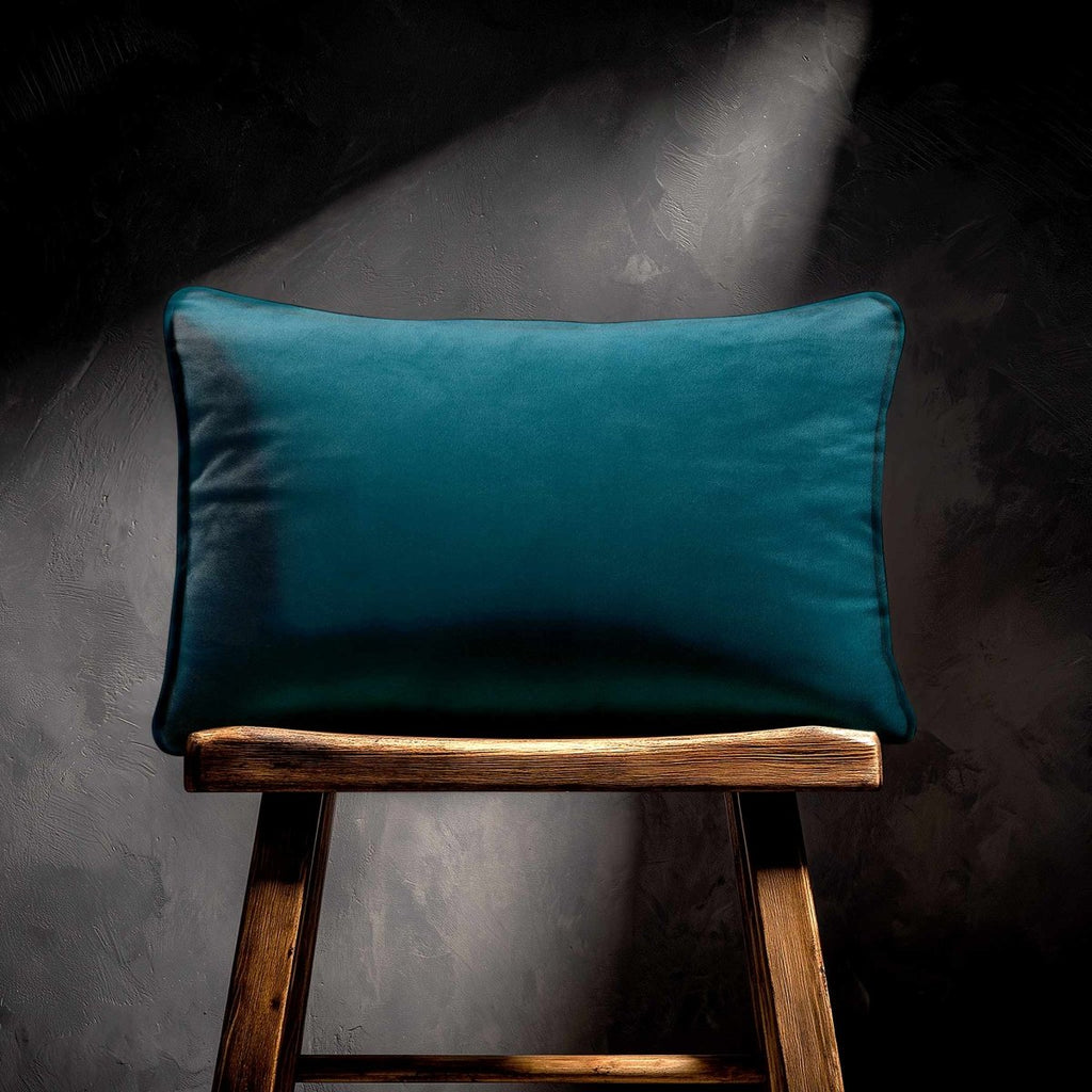 Signature Colours with Piping | Sustainable Velvet Rectangle Cushion - Teal 50 x 30 cm by Izabela Peters