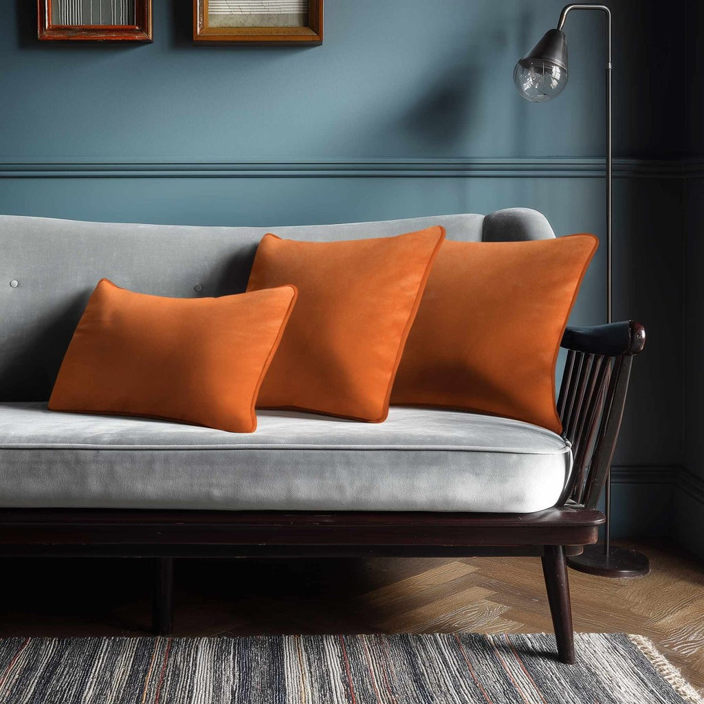 Signature Colours with Piping | Sustainable Velvet Rectangle Cushion - Burnt Orange 50 x 30 cm by Izabela Peters
