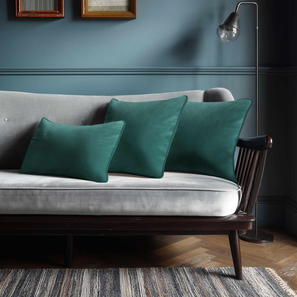 Signature Colours with Piping | Sustainable Velvet Rectangle Cushion - Forest Biome 50 x 30 cm by Izabela Peters