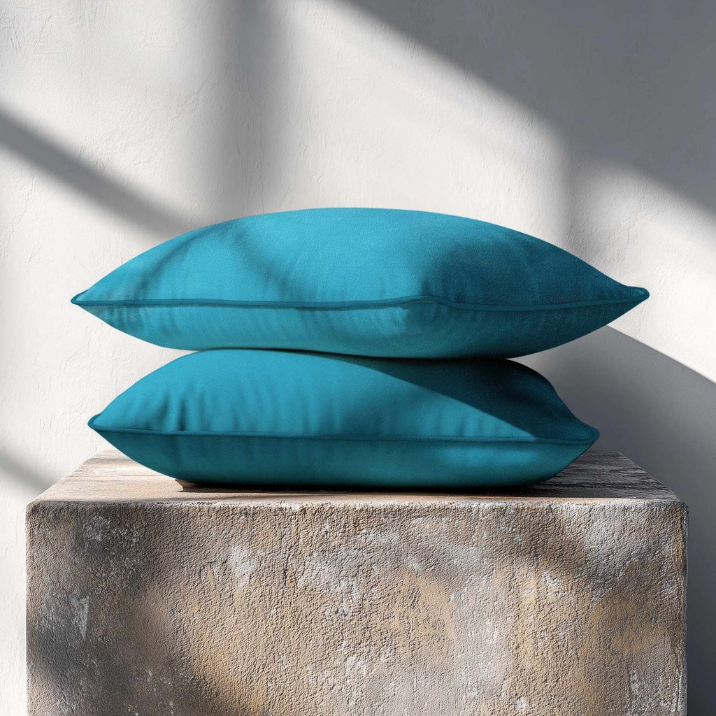 Signature Colours with Piping | Sustainable Velvet Rectangle Cushion - Prussian Blue 50 x 30 cm by Izabela Peters