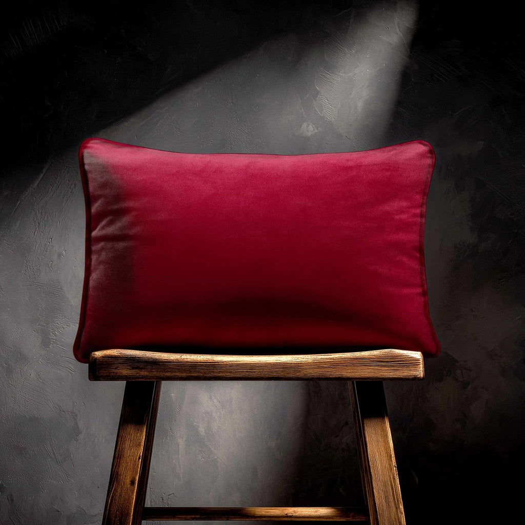 Signature Colours with Piping | Sustainable Velvet Rectangle Cushion - Raspberry Red 50 x 30 cm by Izabela Peters