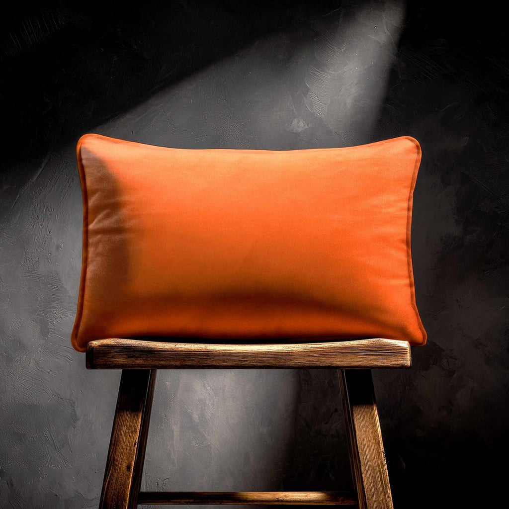 Signature Colours with Piping | Sustainable Velvet Rectangle Cushion - Burnt Orange 50 x 30 cm by Izabela Peters