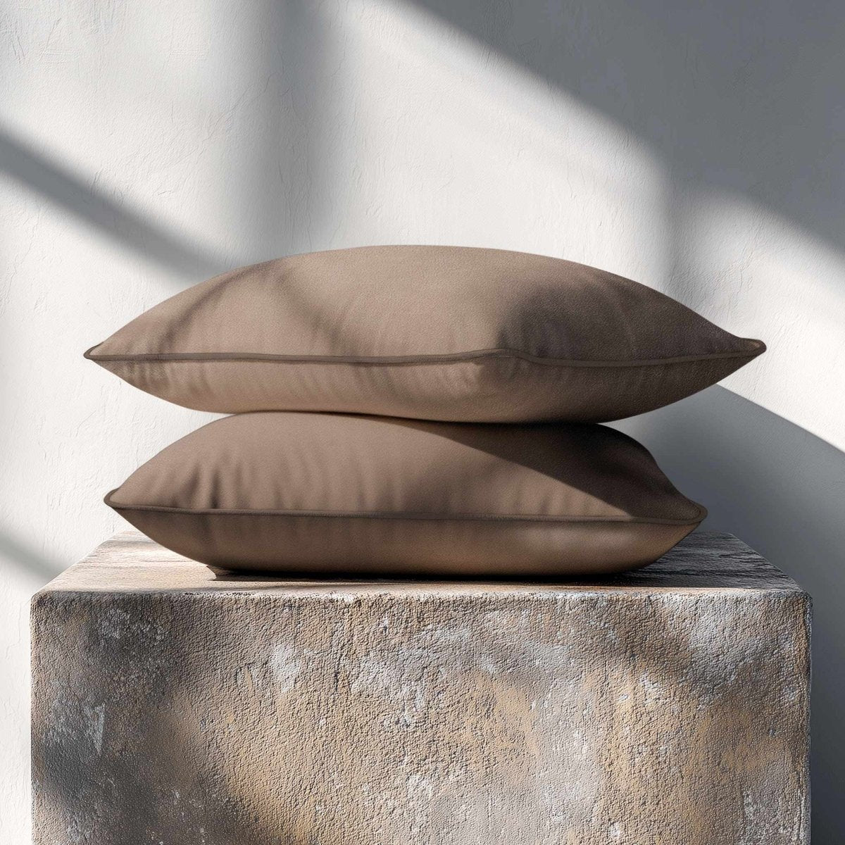 Signature Colours with Piping | Sustainable Velvet Rectangle Cushion - Dovedale Stone 50 x 30 cm by Izabela Peters