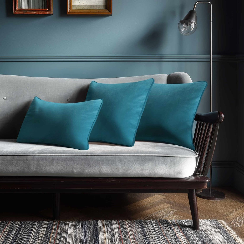 Signature Colours with Piping | Sustainable Velvet Rectangle Cushion - Prussian Blue 50 x 30 cm by Izabela Peters