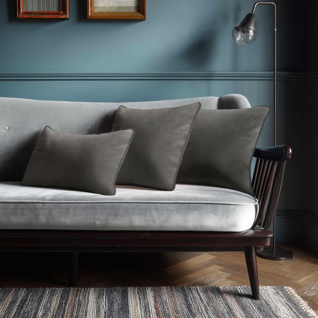 Signature Colours with Piping | Sustainable Velvet Rectangle Cushion - Beluga 50 x 30 cm by Izabela Peters