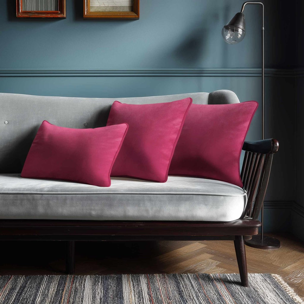 Signature Colours with Piping | Sustainable Velvet Rectangle Cushion - Hot Pink 50 x 30 cm by Izabela Peters