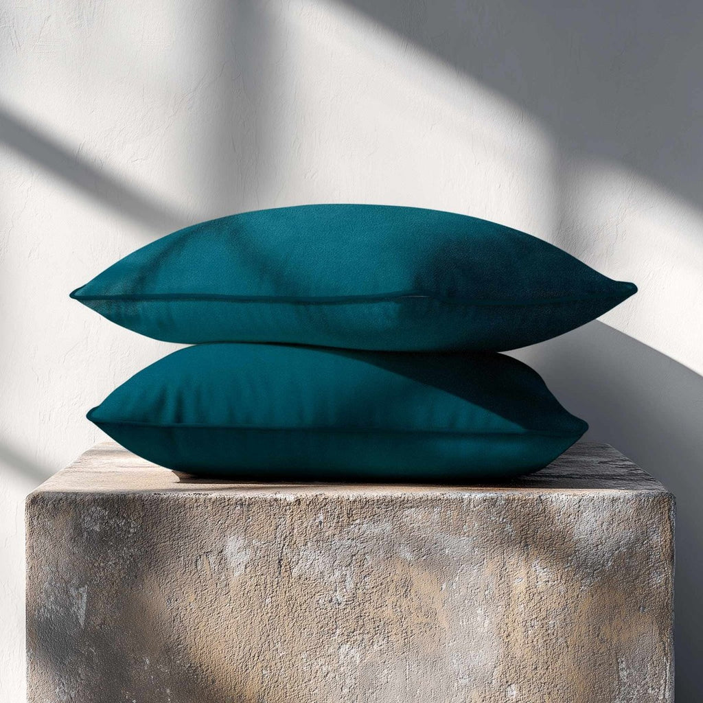 Signature Colours with Piping | Sustainable Velvet Rectangle Cushion - Teal 50 x 30 cm by Izabela Peters