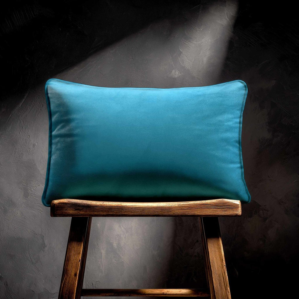 Signature Colours with Piping | Sustainable Velvet Rectangle Cushion - Prussian Blue 50 x 30 cm by Izabela Peters