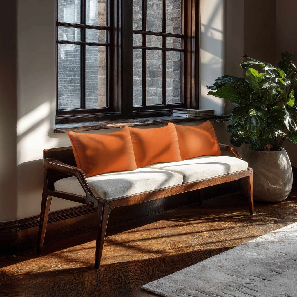 Signature Colours with Piping | Sustainable Velvet Rectangle Cushion - Burnt Orange 50 x 30 cm by Izabela Peters