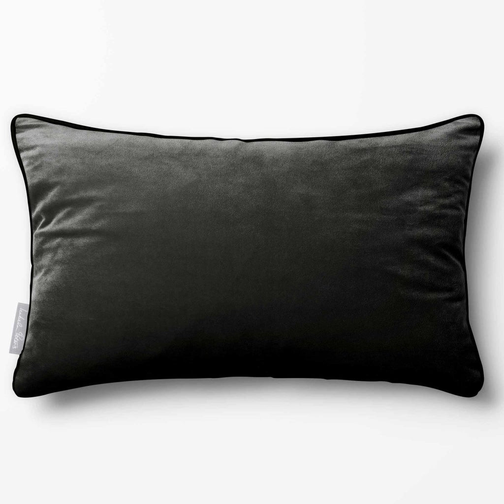 Signature Colours with Piping | Sustainable Velvet Rectangle Cushion - Charcoal 50 x 30 cm by Izabela Peters