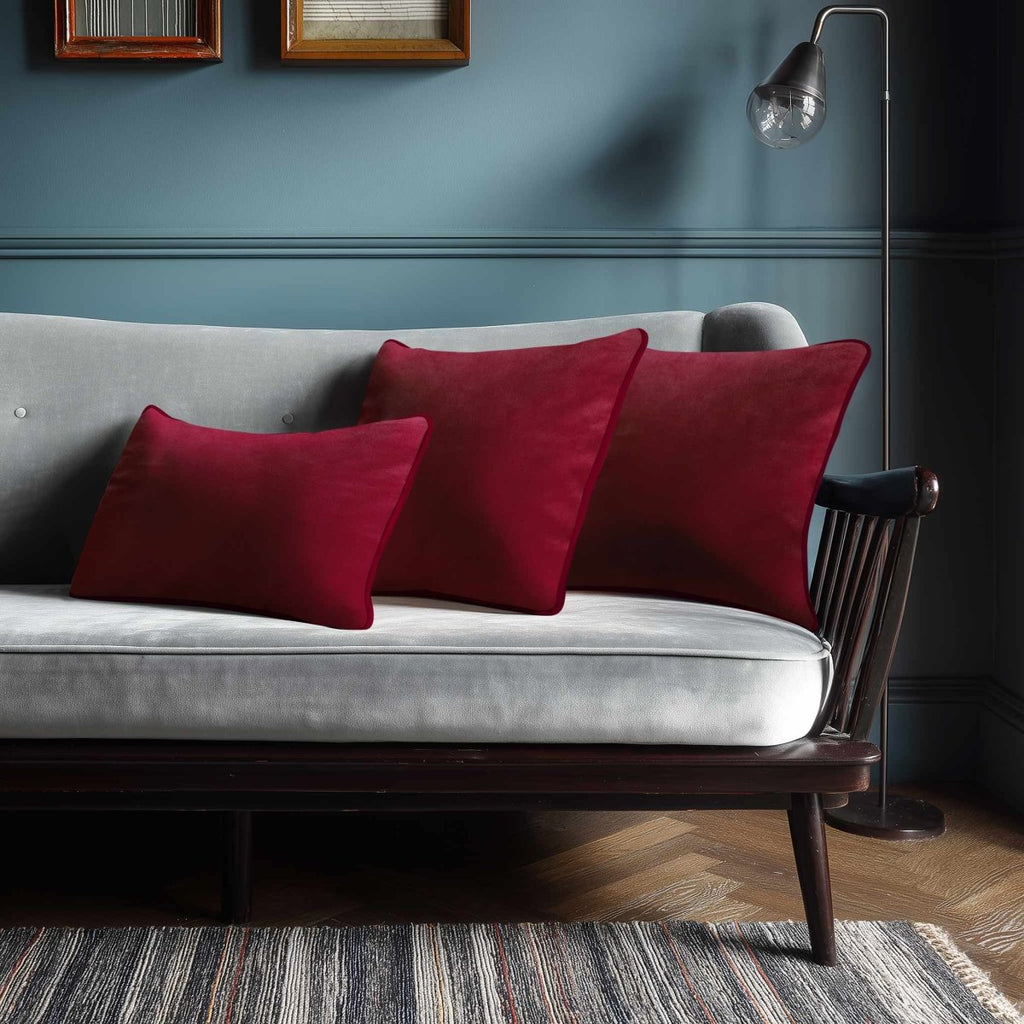 Signature Colours with Piping | Sustainable Velvet Rectangle Cushion - Raspberry Red 50 x 30 cm by Izabela Peters