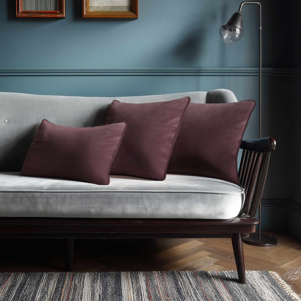 Signature Colours with Piping | Sustainable Velvet Rectangle Cushion - Italian Grape 50 x 30 cm by Izabela Peters