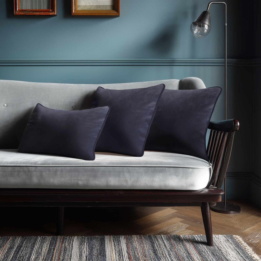 Signature Colours with Piping | Sustainable Velvet Rectangle Cushion - Graphite 50 x 30 cm by Izabela Peters