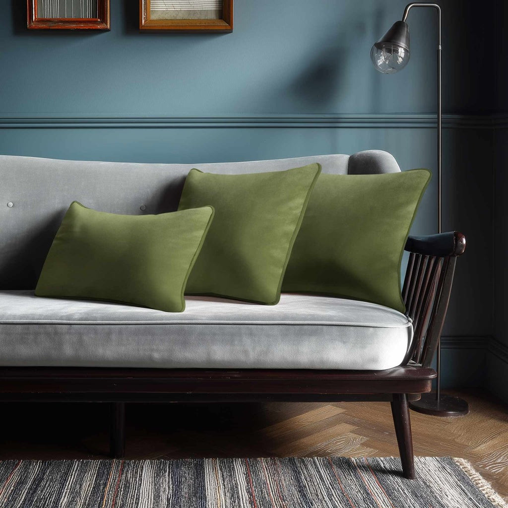 Signature Colours with Piping | Sustainable Velvet Rectangle Cushion - Golden Lime 50 x 30 cm by Izabela Peters