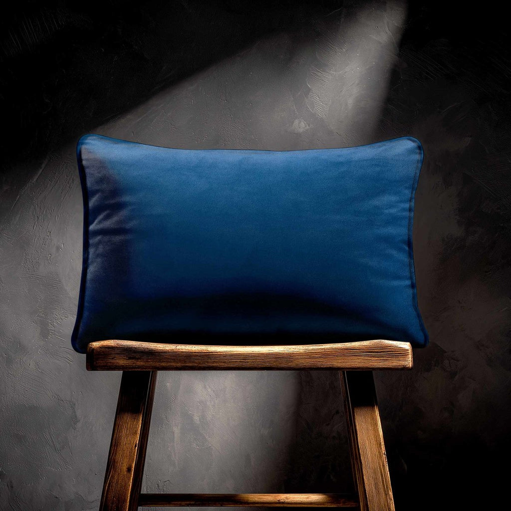 Signature Colours with Piping | Sustainable Velvet Rectangle Cushion - Estate Blue 50 x 30 cm by Izabela Peters