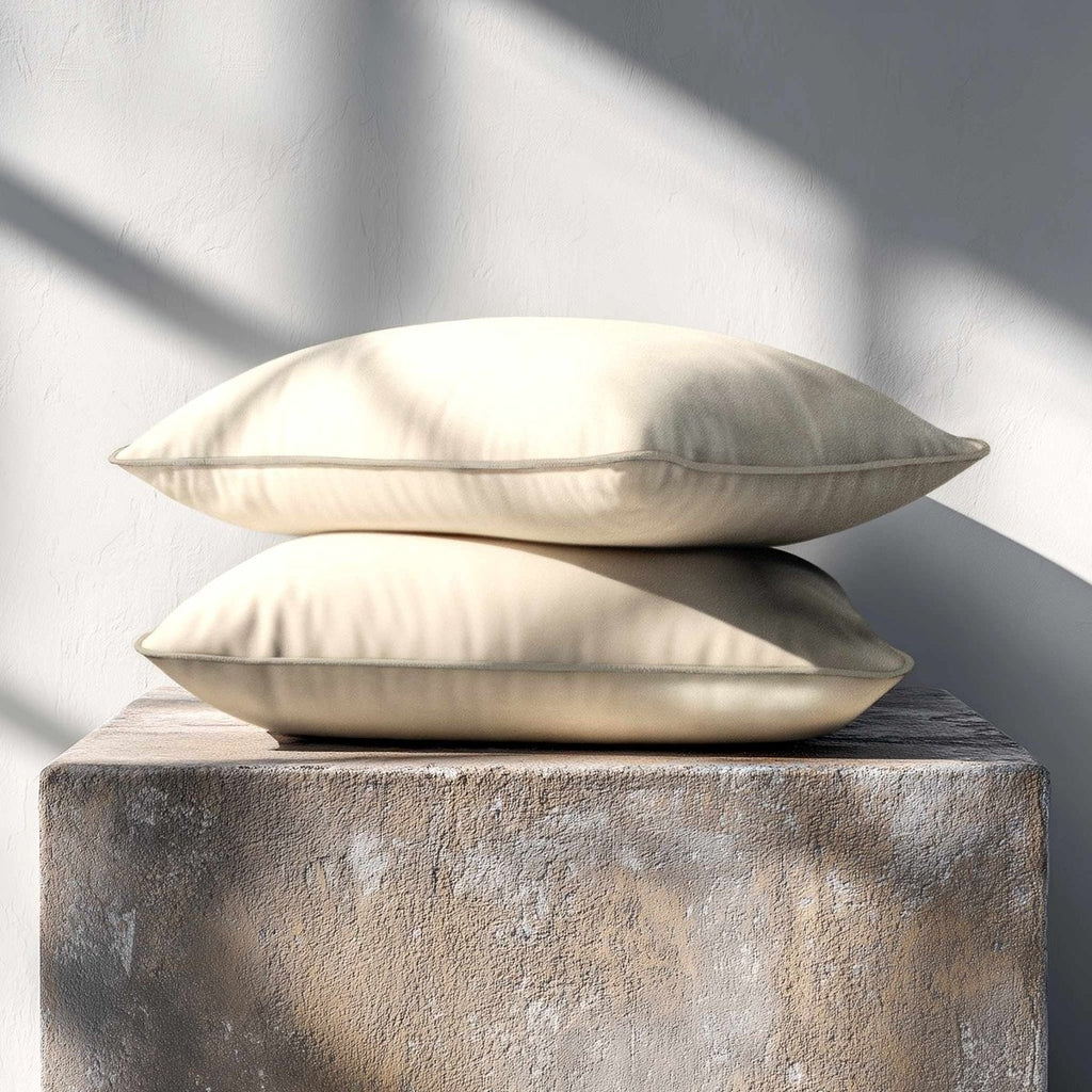 Signature Colours with Piping | Sustainable Velvet Rectangle Cushion - Ivory Cream 50 x 30 cm by Izabela Peters