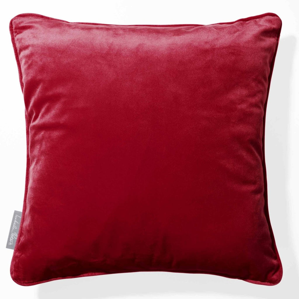 Signature Colourways | Piped Sustainable Velvet Cushion - Raspberry Red 40 x 40 cm by Izabela Peters