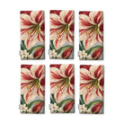 Amaryllis Christmas napkins in silver grey, set of six, folded on white, showing the same amaryllis flower