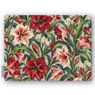 Amaryllis Christmas tablecloth in silver grey, folded on white, showing amaryllis flowers among long leaves