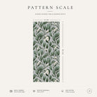 Pattern scale of the Mistletoe Christmas table runner in silver grey across its 44 cm width, with care notes