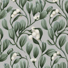 Close-up of the Mistletoe Christmas tablecloth print in silver grey on cotton, showing sprigs of mistletoe with white berries