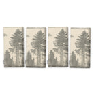 Fir Forest Toile Christmas napkins in silver grey on ivory, set of four folded napkins showing the same tall fir tree
