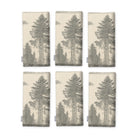 Fir Forest Toile Christmas napkins in silver grey on ivory, set of six folded napkins showing the same tall fir tree