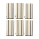 Ticking Stripe Christmas napkins in silver grey on ivory, set of six, folded on white, showing the same fine ticking stripes