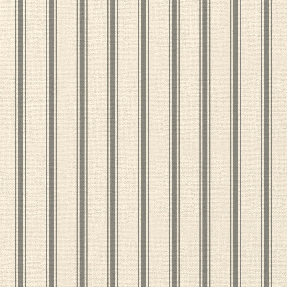 Close-up of the Ticking Stripe Christmas tablecloth print in silver grey on ivory cotton, showing fine ticking stripes