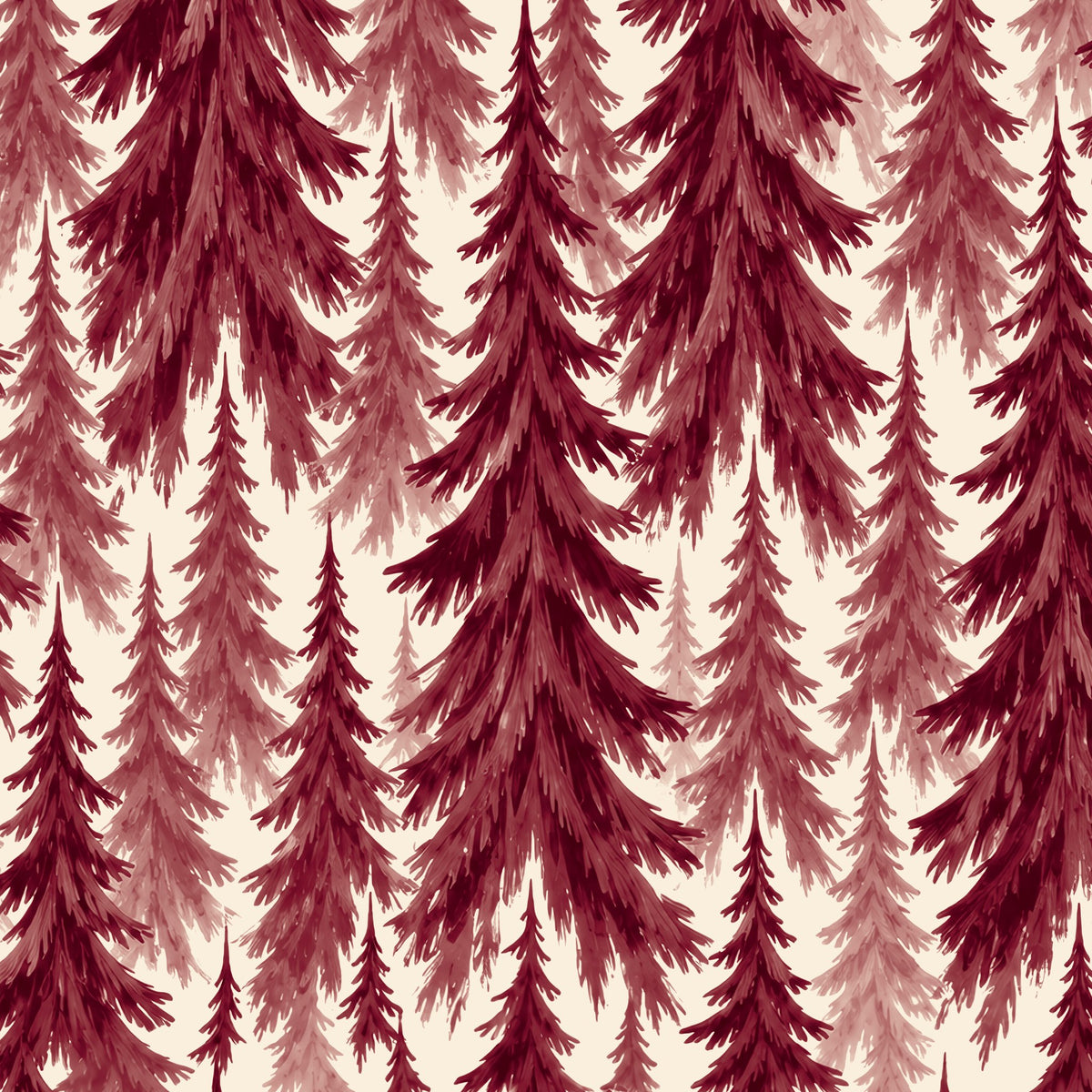 Spruce Stand Christmas table runner print in burgundy on ivory
