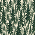 Spruce Stand Christmas print: tall spruce trees in deep green on ivory