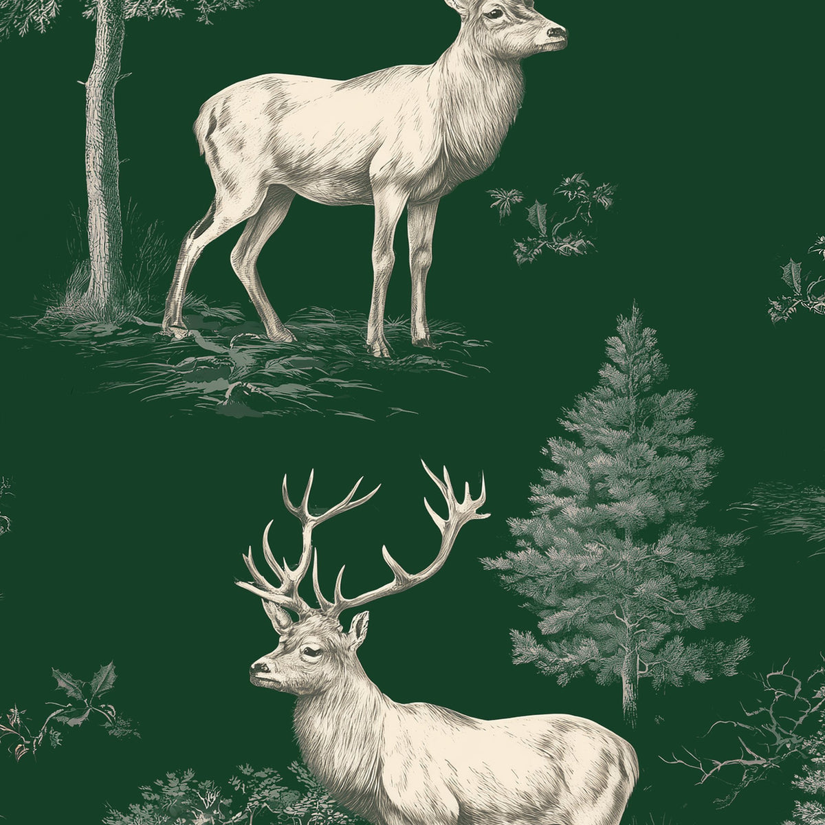 Stag Woodland Christmas table runner print in green