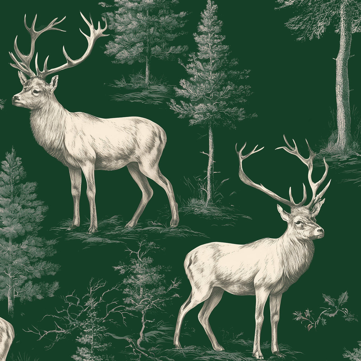 Stag Woodland Christmas tablecloth print in green