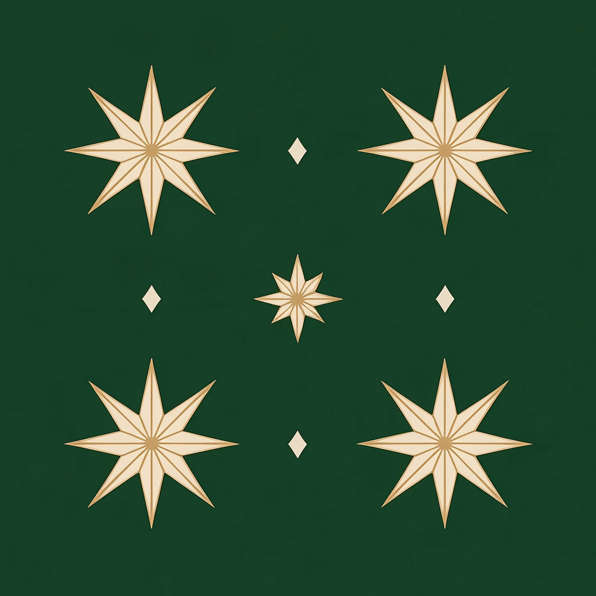 Stars Christmas napkin print in green and gold