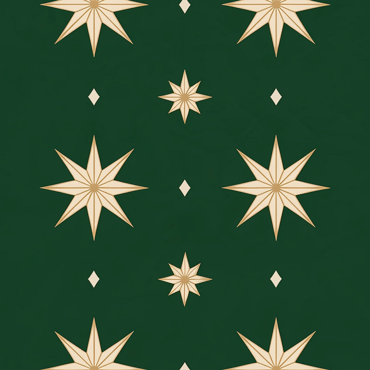 Stars Christmas table runner print in green and gold