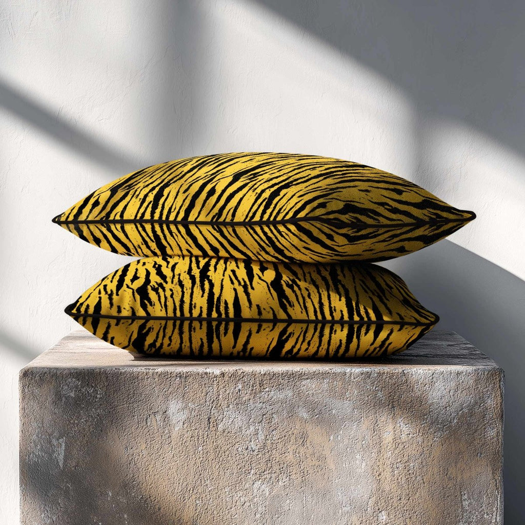 Tiger Print | Sustainable Velvet Rectangle Cushion - Mustard Ochre 50 x 30 cm Piped by Izabela Peters
