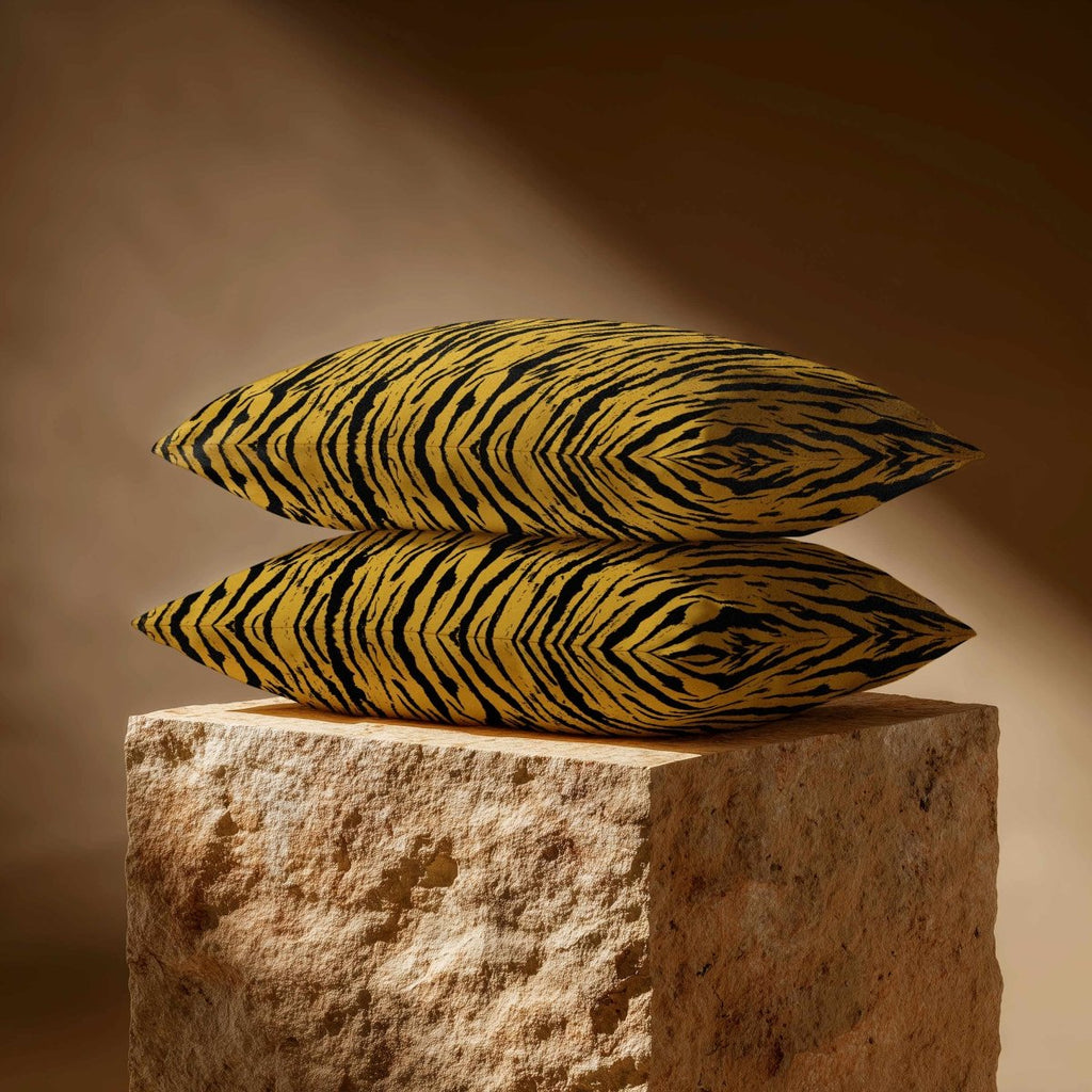 Tiger Print | Sustainable Velvet Rectangle Cushion - Mustard Ochre 50 x 30 cm Standard by Izabela Peters