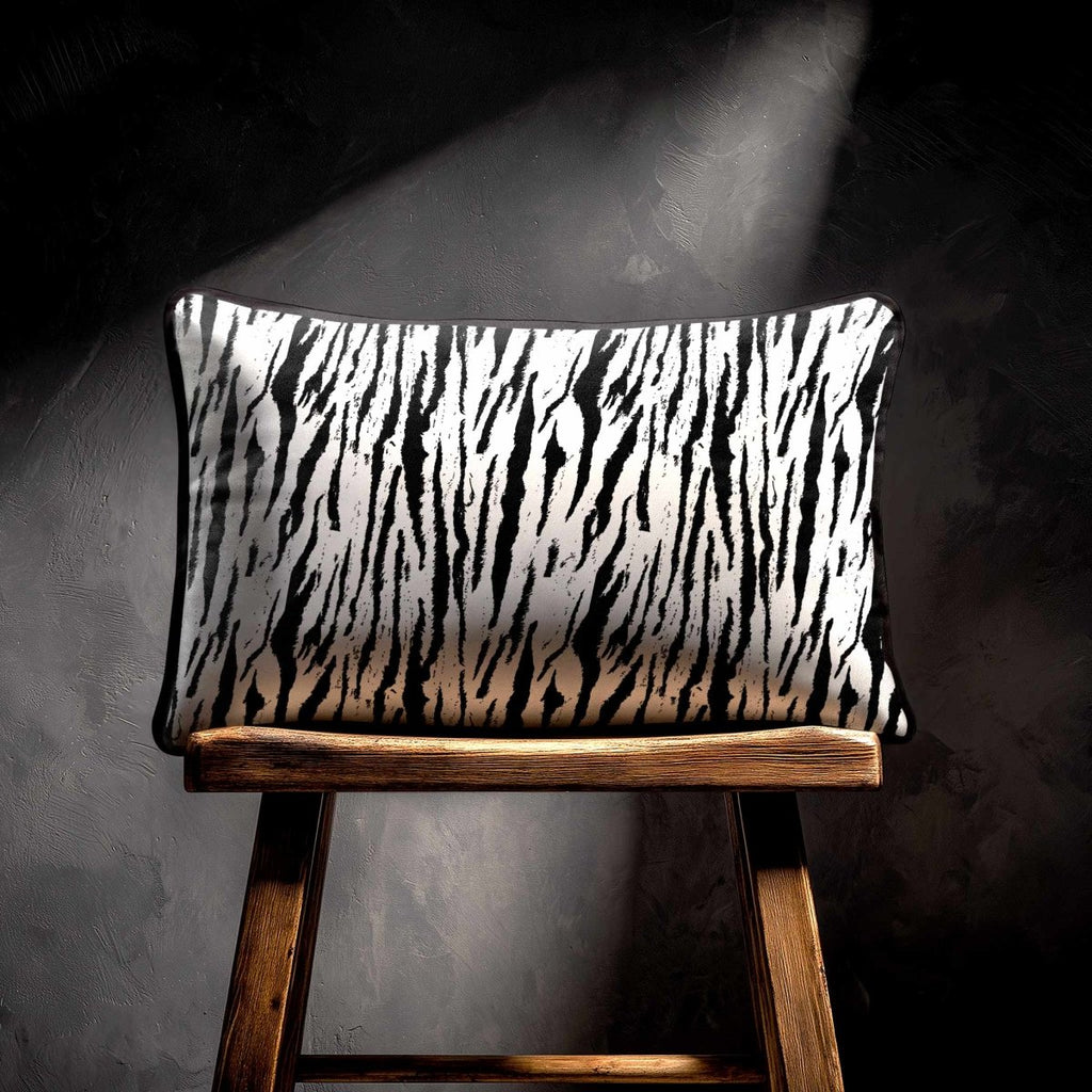 Tiger Print | Sustainable Velvet Rectangle Cushion - Black & White 50 x 30 cm Piped by Izabela Peters