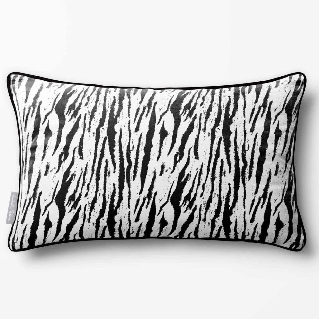 Tiger Print | Sustainable Velvet Rectangle Cushion - Black & White 50 x 30 cm Piped by Izabela Peters