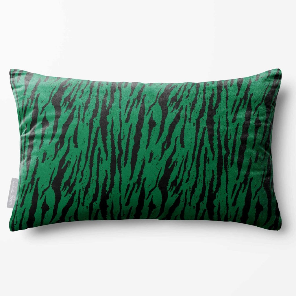 Tiger Print | Sustainable Velvet Rectangle Cushion - Emerald Green 50 x 30 cm Standard by Izabela Peters