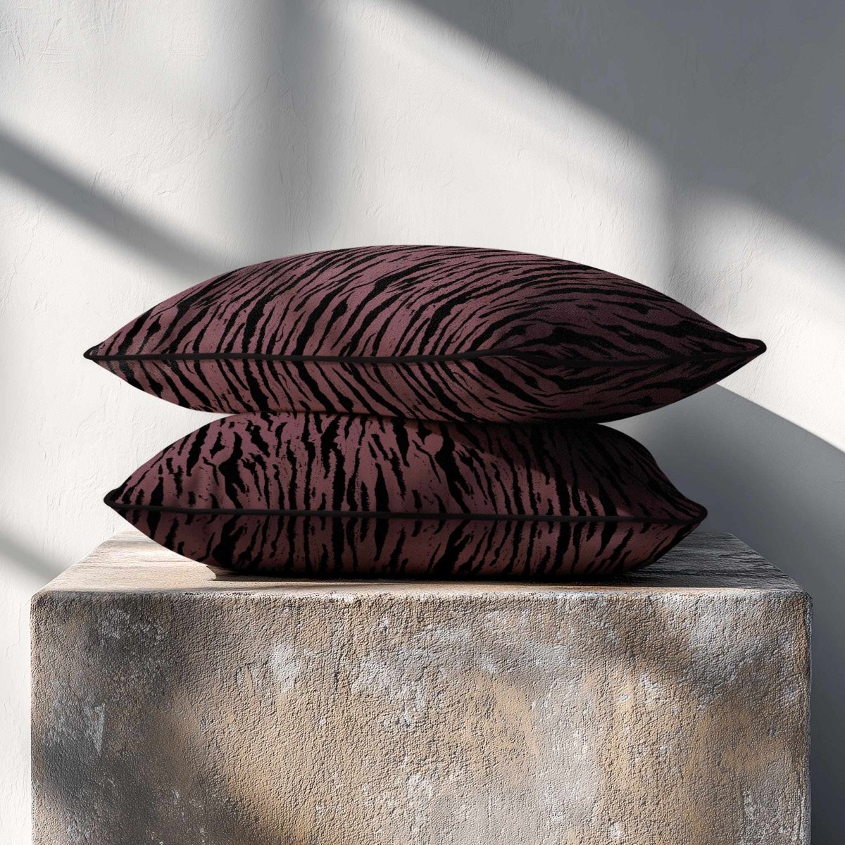 Tiger Print | Sustainable Velvet Rectangle Cushion - Italian Grape 50 x 30 cm Piped by Izabela Peters