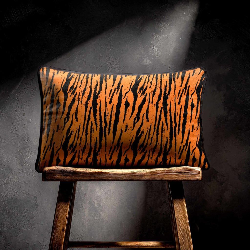 Tiger Print | Sustainable Velvet Rectangle Cushion - Orange 50 x 30 cm Piped by Izabela Peters