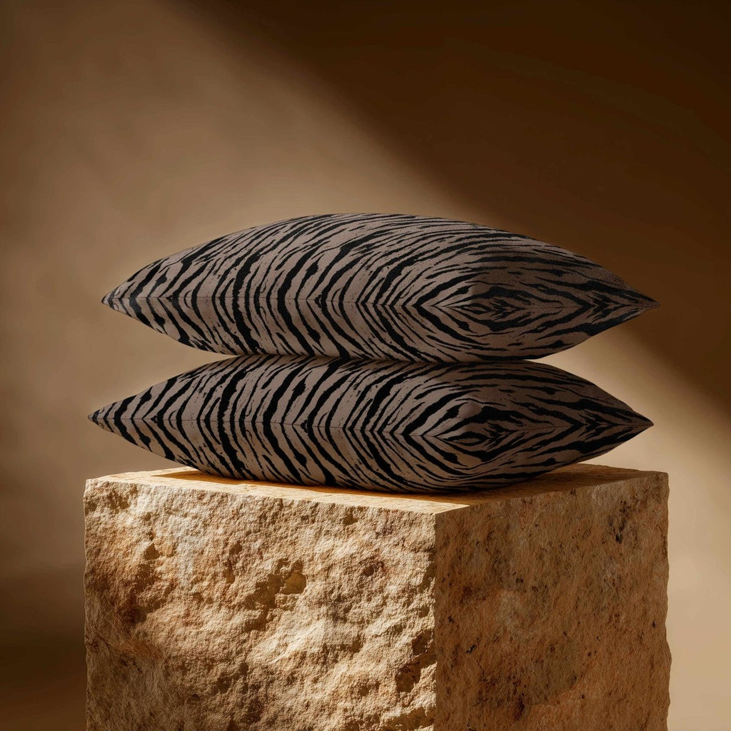 Tiger Print | Sustainable Velvet Rectangle Cushion - Dovedale Stone 50 x 30 cm Standard by Izabela Peters