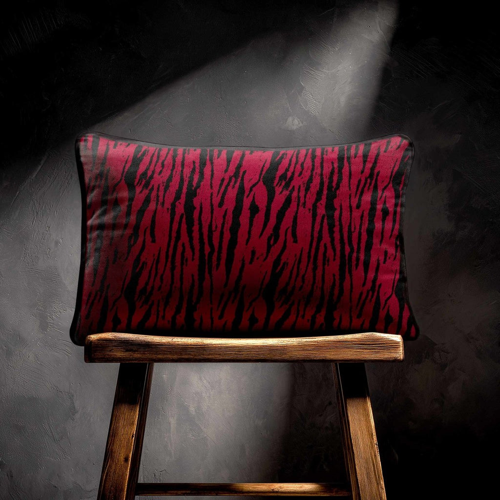 Tiger Print | Sustainable Velvet Rectangle Cushion - Raspberry Red 50 x 30 cm Piped by Izabela Peters