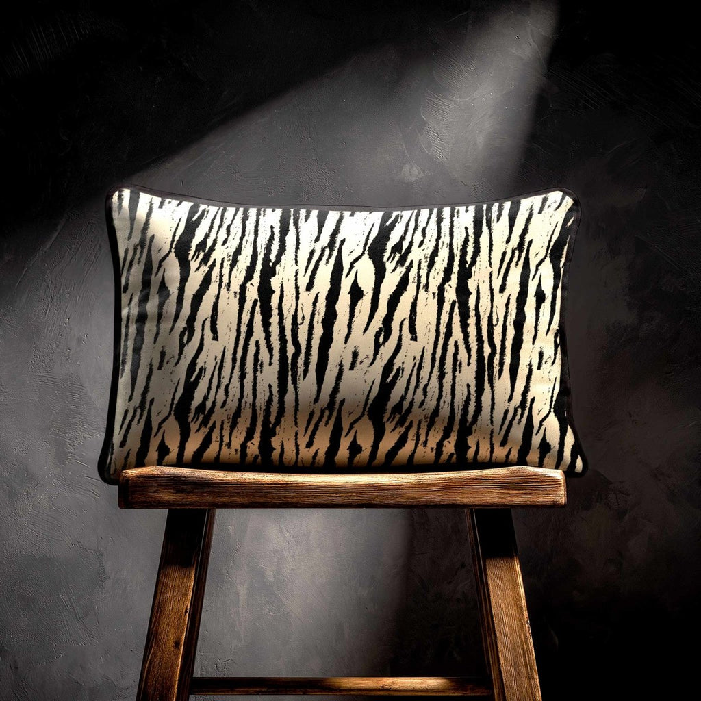 Tiger Print | Sustainable Velvet Rectangle Cushion - Cream 50 x 30 cm Piped by Izabela Peters