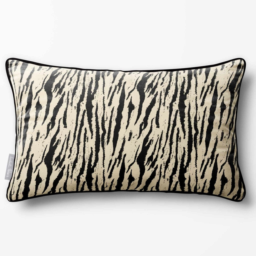 Tiger Print | Sustainable Velvet Rectangle Cushion - Cream 50 x 30 cm Piped by Izabela Peters