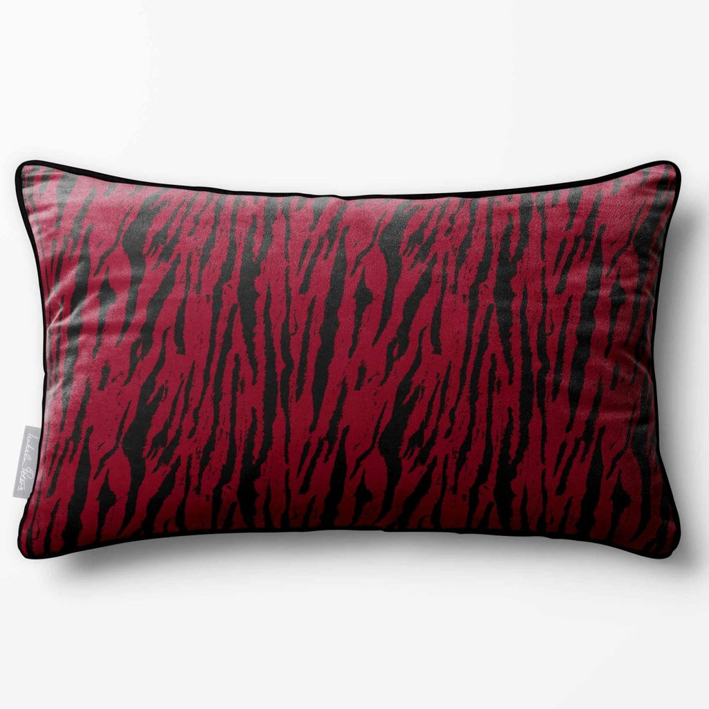 Tiger Print | Sustainable Velvet Rectangle Cushion - Raspberry Red 50 x 30 cm Piped by Izabela Peters