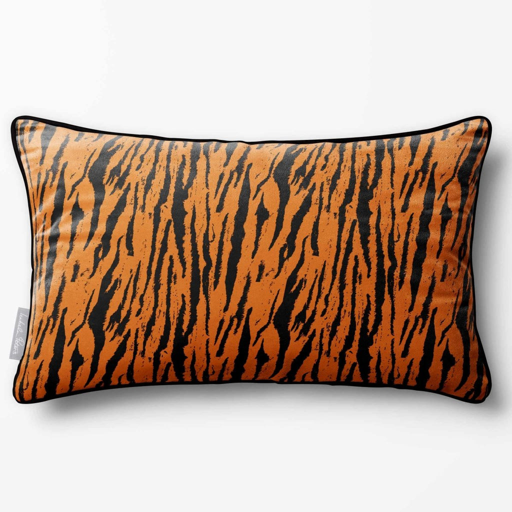 Tiger Print | Sustainable Velvet Rectangle Cushion - Orange 50 x 30 cm Piped by Izabela Peters