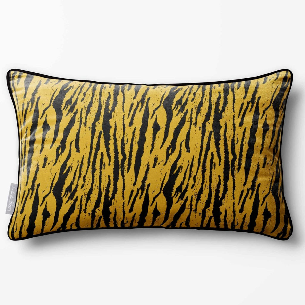 Tiger Print | Sustainable Velvet Rectangle Cushion - Mustard Ochre 50 x 30 cm Piped by Izabela Peters