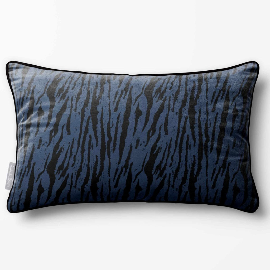Tiger Print | Sustainable Velvet Rectangle Cushion - Petrol Blue 50 x 30 cm Piped by Izabela Peters